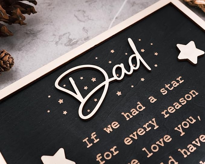 VinaTimes Personalized Star Dad and Kids Framed Sign Father's Day DIY Wooden Engraved Plaque Gifts From Daughter, Son,Wife DIY Family Names Gift for Papa Grandpa FR118-DAD