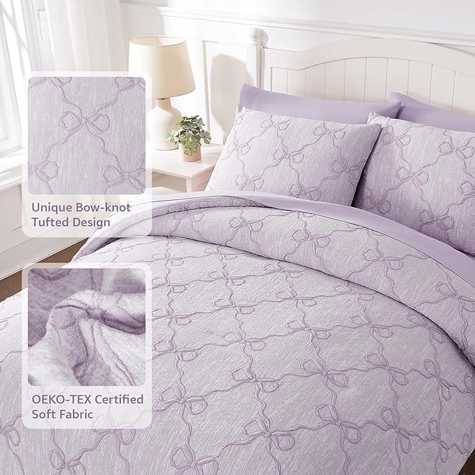 Queen Comforter Set with Sheets for Girls-7 Pieces Queen Bedding Sets with Light Purple Comforter, Sheets, Pillowcases & Shams for Kids (Purple Diamond, 90" X 90")
