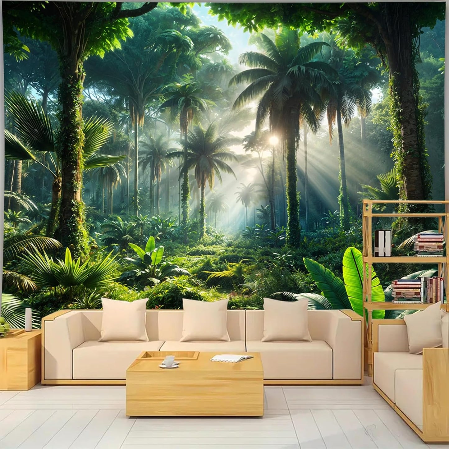 BSFHH Nature Tapestry Forest Tree Sea Cave Wall Hanging, Stream Through Rainforest Landscape Wall Art Tapestry for Bedroom Living room (Rainforest, 59" × 51", Unframed)