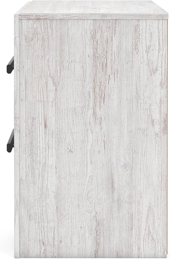 Signature Design by Ashley Cayboni Casual Nightstand with Framed Front and Pilasters, 2 Storage Drawers, Large Black Handles, Wood, 24.37" High, White
