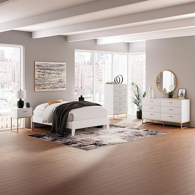 Signature Design by Ashley Socalle Coastal Twin Platform Bed with Metal Slats, No Box Spring Needed, White