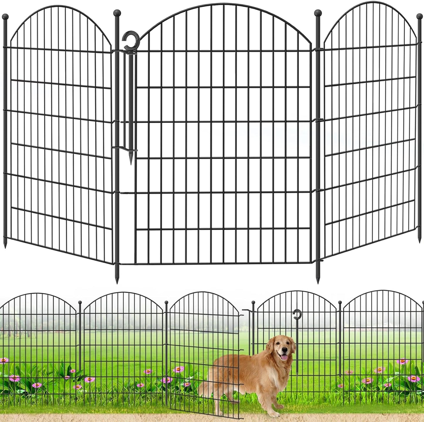 Decorative Garden Fence 40in (H) x24ft (L), 10 Pack No Dig Fence Animal Barrier for Dog with Lock, Arched Flower Bed Edging, Wire Border Panel Fencing for Yard Patio Outdoor Decor