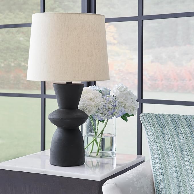 Signature Design by Ashley Scarbot Modern Distressed Paper Composite Table Lamp with 3-Way Switch, Set of 2, Black