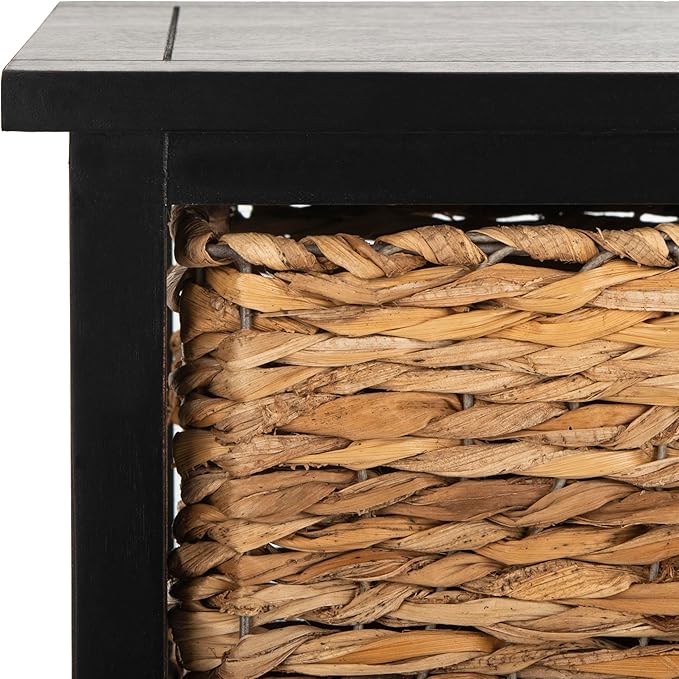 SAFAVIEH Home Collection – Halle Distressed Black Storage Side Table with Wicker Baskets, Farmhouse Accent Storage, Fully Assembled (AMH5738A)