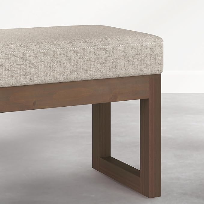 SIMPLIHOME Milltown Small Ottoman Bench - 27 inch Wide Upholstered Tweed Look Fabric Rectangle Footstool Ottoman in Beige Cream, Contemporary Bench for Entryway with Cushioned Seat, Assembled