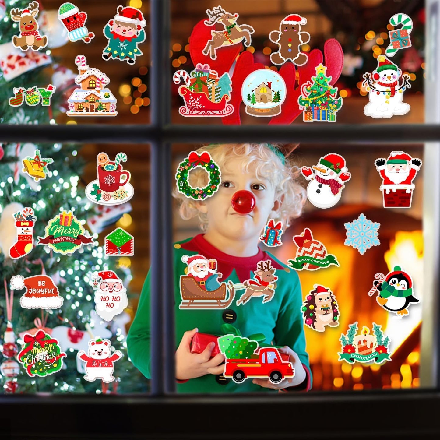 Window Clings Stickers for Kids Window Gel Clings Decals Thick Gel Clings Toddlers and Adults Classroom Home Nursery Airplane Birthday Party Supplies (Merry Christmas)