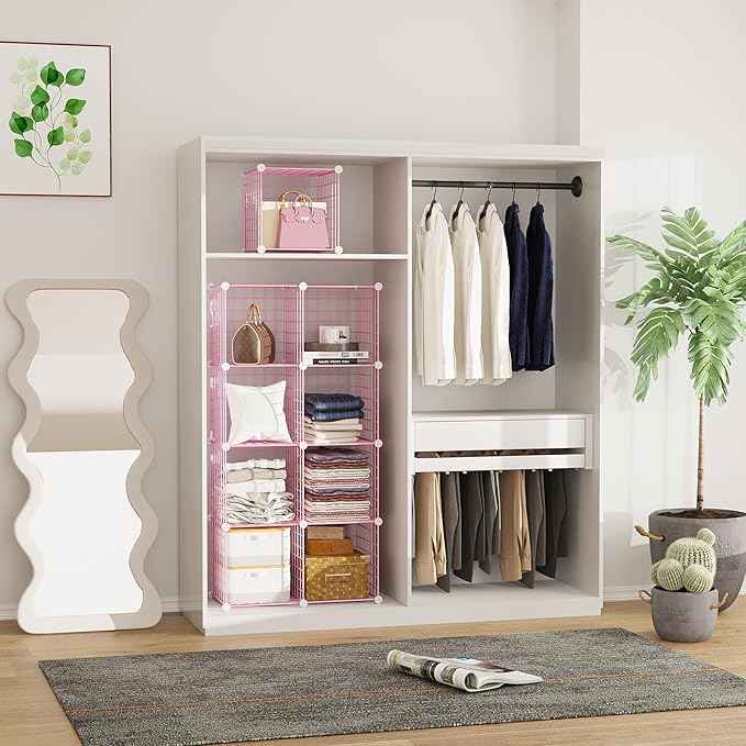 C&AHOME Wire Cube Storage, 9 - Cube Organizer Metal C Grids, Modular Shelves Units, Closet Organizer, Ideal for Home, Office, Living Room, 36.6”L x 12.4”W x 48.4”H, Pink UWCS3009P