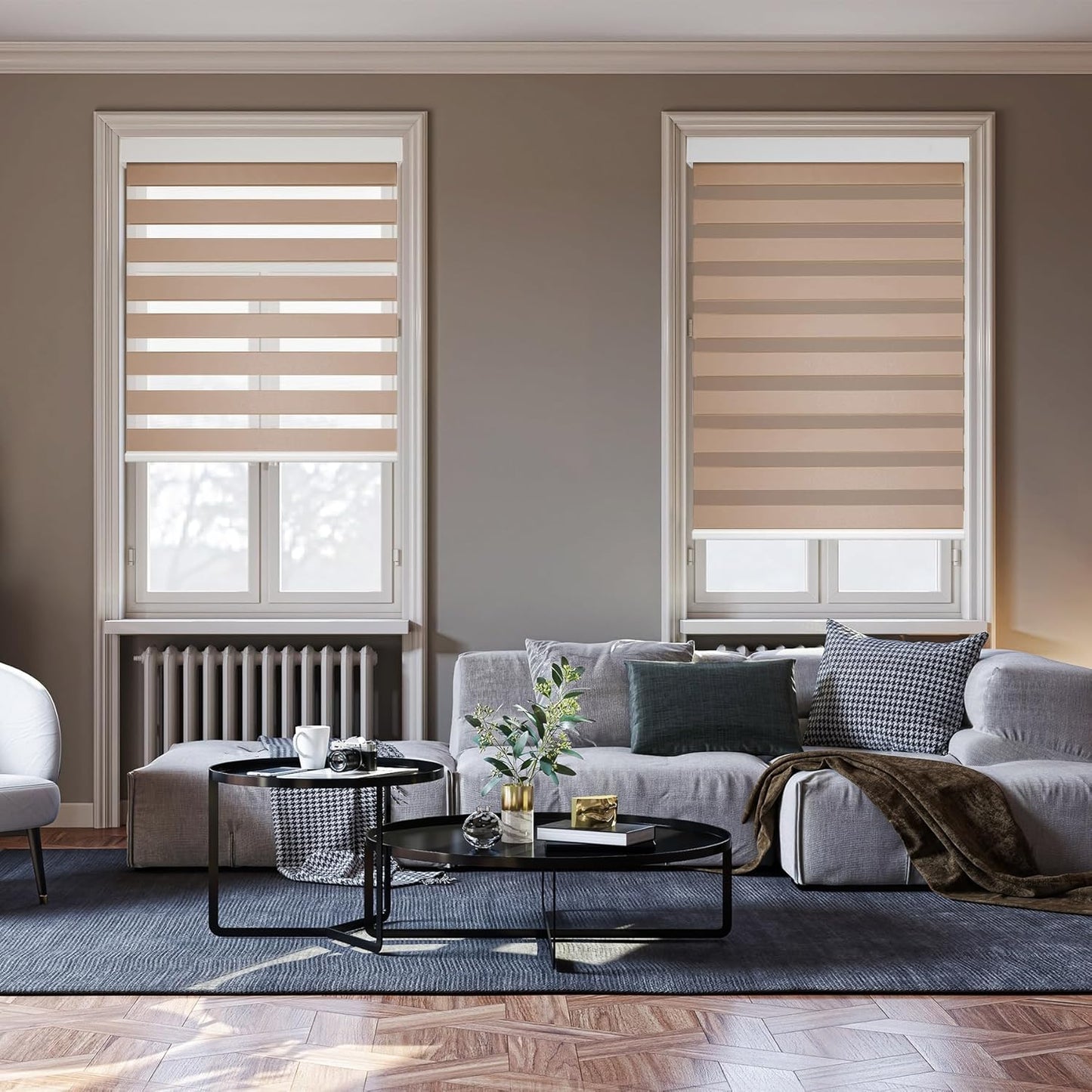 HESTIA Cordless Zebra Blinds Light Filtering Roller Shades UV Blocking Blackout Privacy Indoor Window Blind for Home Office Day and Night, Beige,36" W x 48" H