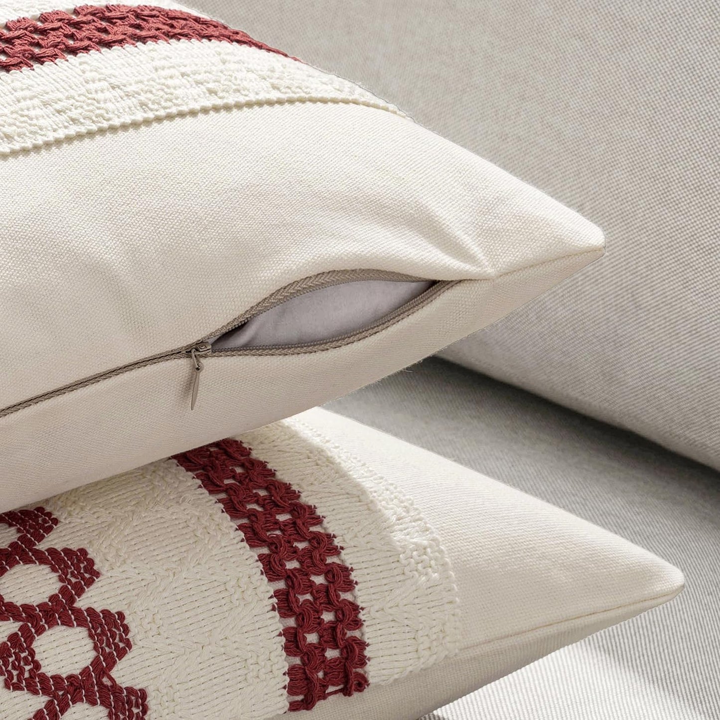 MIULEE Set of 2 Christmas Burgundy Boho Decorative Pillow Covers 20x20 Inch Farmhouse Rustic Couch Throw Pillows Modern Cotton Cushion Covers Retro Cute Macrame Woven Home Decor for Bed Sofa Chair