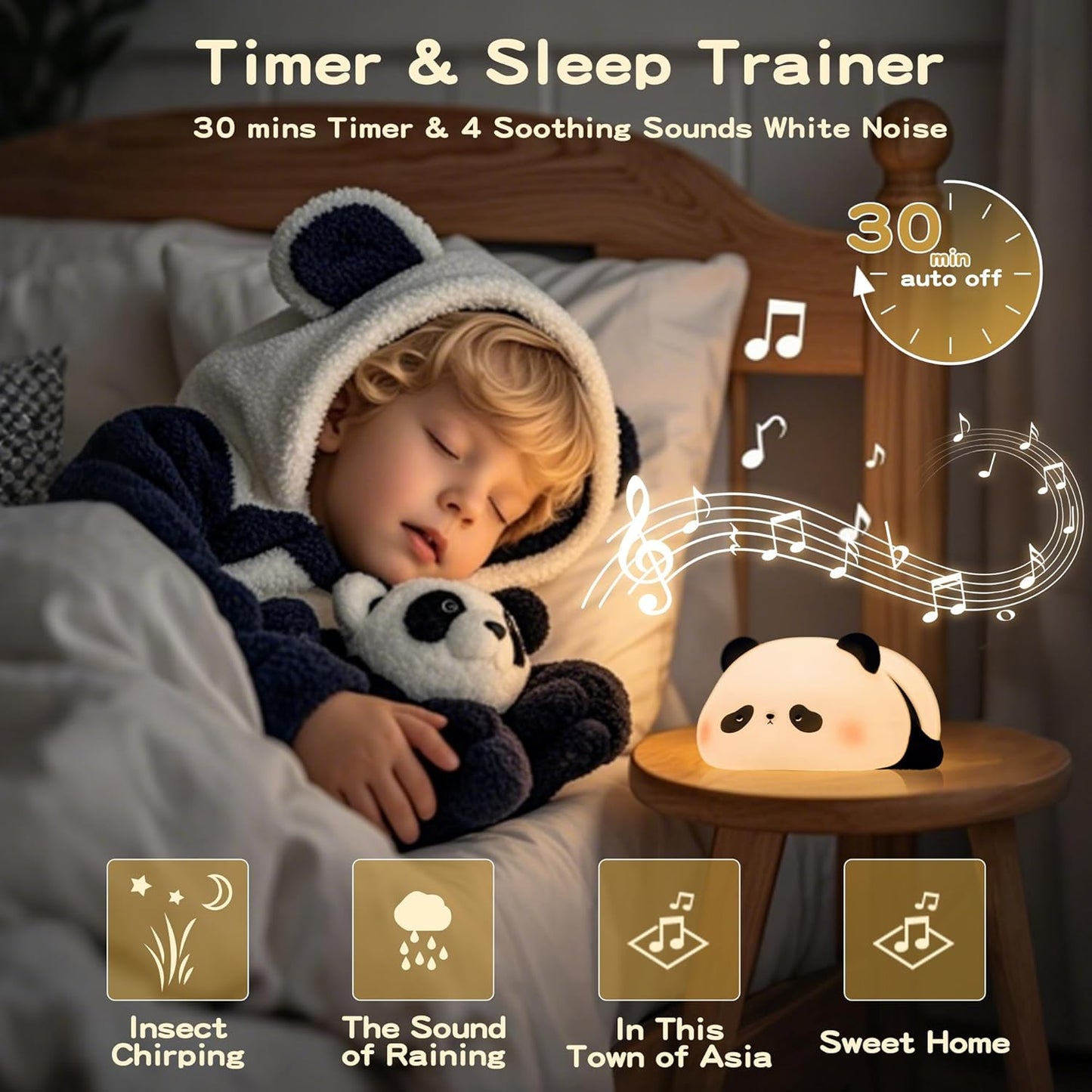 Panda Night Light with White Noise, Sound Machine for Baby Sleeping Aid,Toddler Sleep Trainer 4 Soothing Sleep Sounds,Timer/Dimmable Nursery Silicone Night Light, Cute Panda Gifts for Kids Boys/Girls