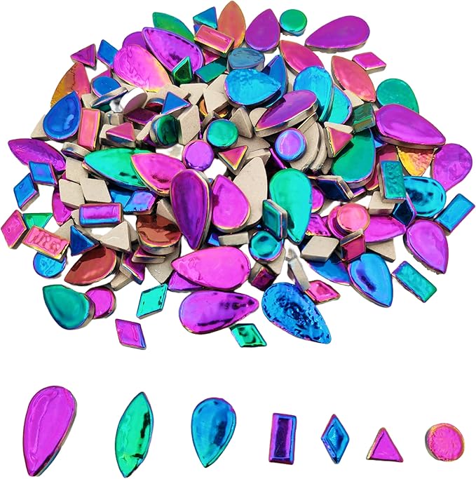 500g/1.1lb Random Color Irregular Ceramics Mosaic Tiles,DIY Making Creative Ceramic Mosaic Tiles for DIY Craft Plates Flowerpots Vases Cups Mosaic Making Supplies (7 Shape Rainbow Mix Color)