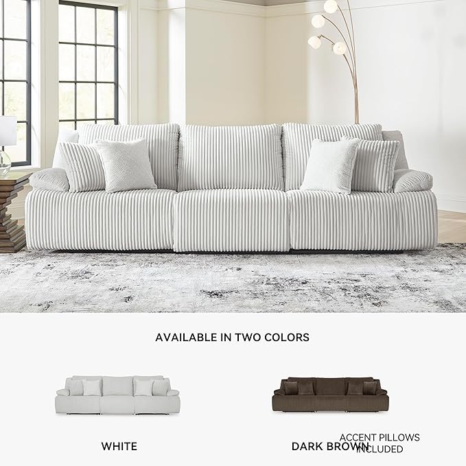 Signature Design by Ashley Top Tier Coastal 3-Piece Reclining Sectional Sofa with 4 Accent Pillows, Light Gray
