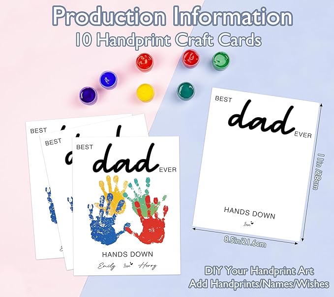 NZSXU Best Dad Ever Handprint Art Craft Kit Birthday Gift for Dad from Daughter Son, 10pcs DIY Baby Hand and Foot Print Greeting Cards, Fathers Day Crafts for Home Party Activities, Family Keepsake