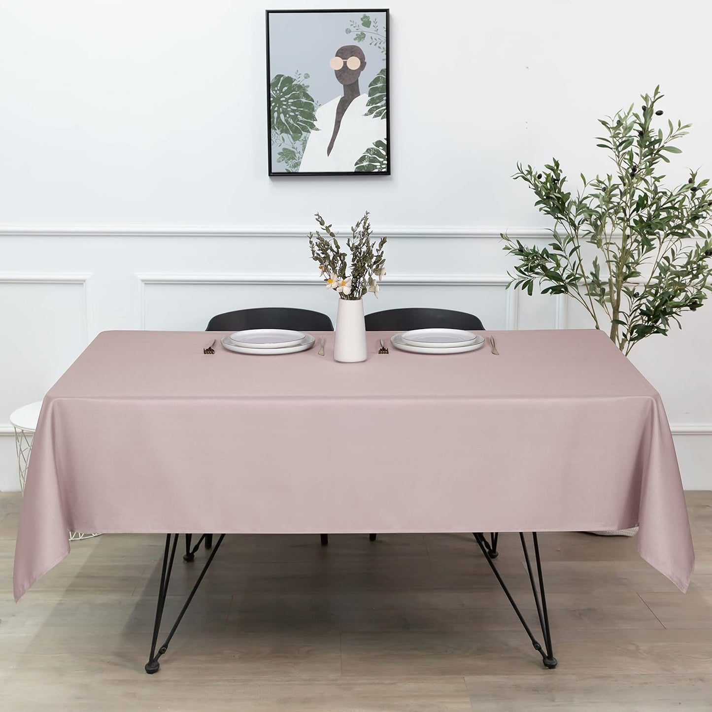 sancua Rectangle Tablecloth - 90 x 132 Inch - Stain and Wrinkle Resistant Washable Polyester Table Cloth, Decorative Fabric Table Cover for Dining Tables, Buffet Parties and Camping, Blush
