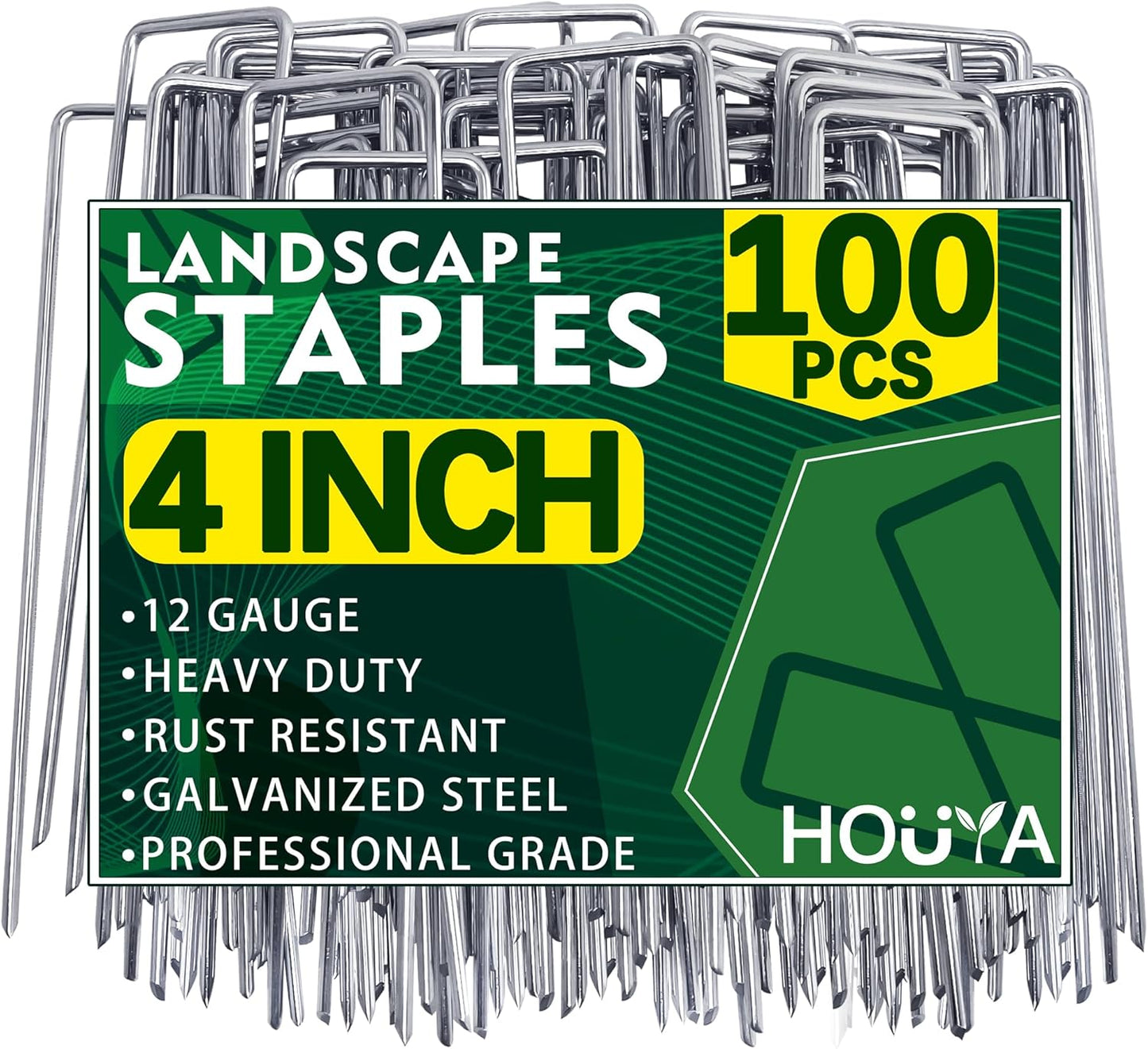100 Pack Landscape Staples 4 Inch 12 Gauge Garden Stakes Galvanized Garden Staples Pins Anti-Rust Ground Stakes for Weed Barrier, Irrigation Tubing, Yard Lawn, Landscape Fabric