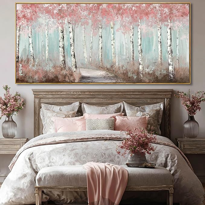 SDYA Tree Canvas Wall Art Pink and White Poster Printing Landscape Wall Decorations 40"x86" Large Picture for Bedroom Artwork for Office