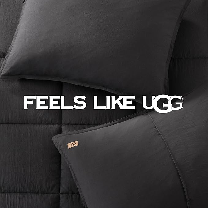 UGG Leonora Comforter Set with 2 Pillow Shams Lightweight Down Alternative Blanket Reversible Cozy Warm All Season Washable and Hypoallergenic Bedding Set, King, Charcoal Grey
