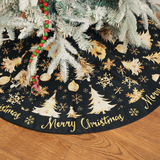 CROWNED BEAUTY Christmas Tree Skirt 36 Inch Xmas Trees Soft Holiday Decoration (Black Gold) TS26-36
