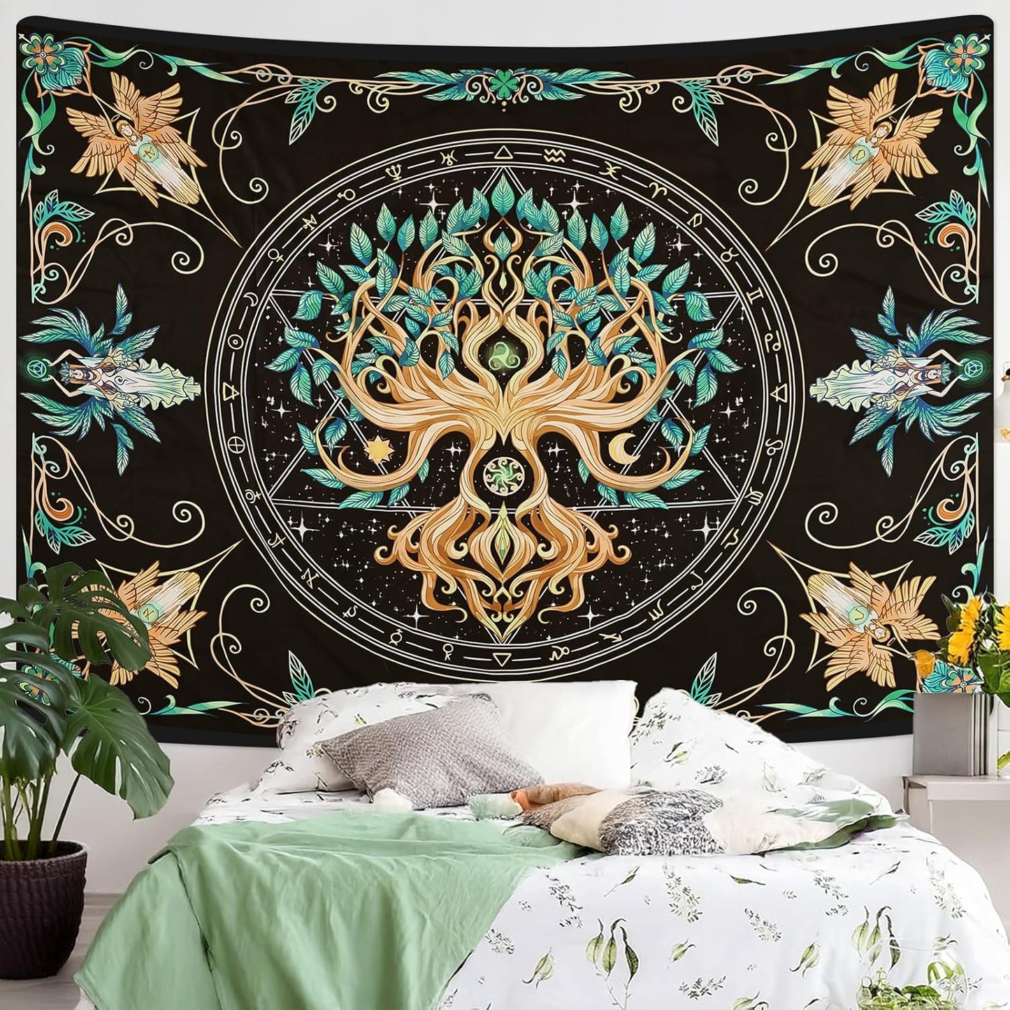 Tree of Life Tapestry - Natural Hippie Wall Hanging, UV Resistant, Machine Washable, Lightweight, Psychedelic Witchcraft Bedroom Decor for Bedroom, Living Room, Yoga Room - 59.1x49.2 Inch