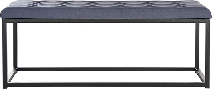 SAFAVIEH Home Collection – Reynolds Navy Tufted Upholstered Accent Bench, Modern Parsons-Style Open Frame Bench for Bedroom, Entryway or Living Room, Black Legs (FOX6225B)
