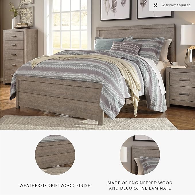 Signature Design by Ashley Culverbach Farmhouse Queen Panel Bed, Foundation or Box Spring Needed, Gray