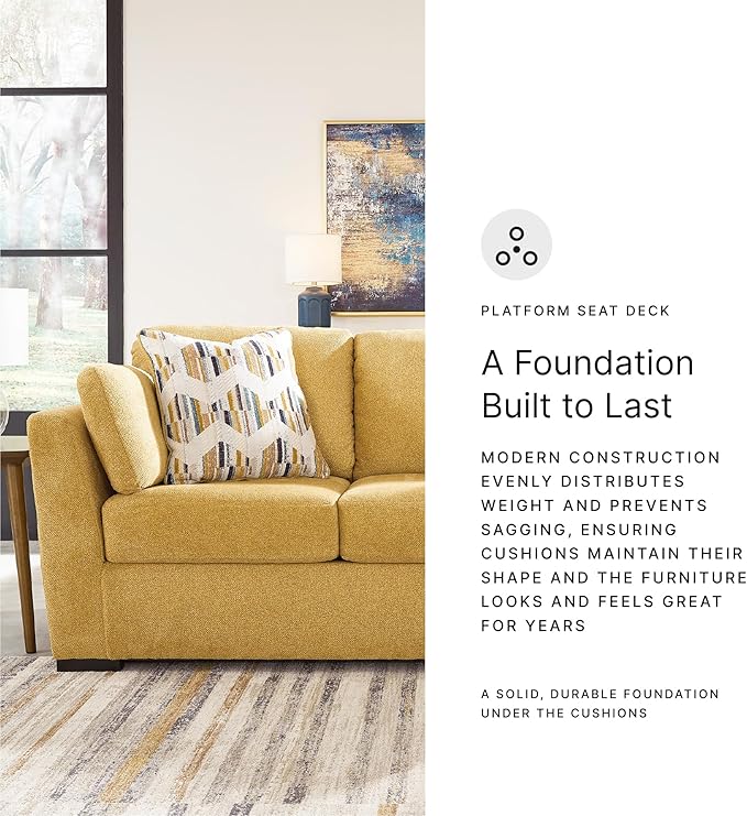 Signature Design by Ashley Keerwick Scandinavian Sofa with 4 Toss Pillows, Yellow