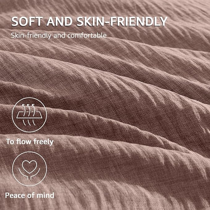 Geniospin Queen Comforter Set - 7 Pieces Comforter Queen Size, Soft Solid Bedding Set for All Season, Textured Bed in a Bag with Sheets, Pillowcases & Shams (Misty Rose, 90''x90'')