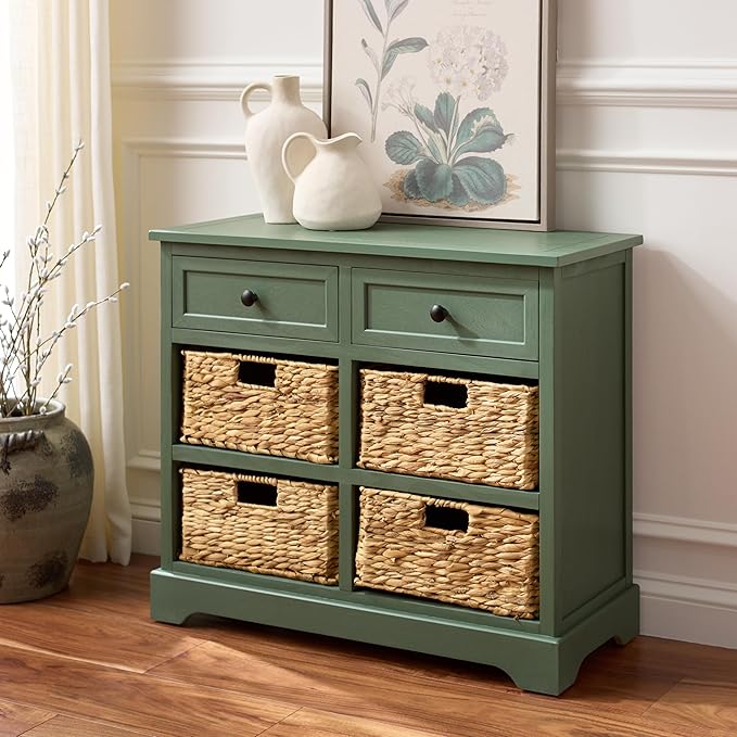 SAFAVIEH Home Collection – Herman Storage Unit, 2-Drawer 4-Basket Mixed-Material Organizer, Fully Assembled (AMH5702L)