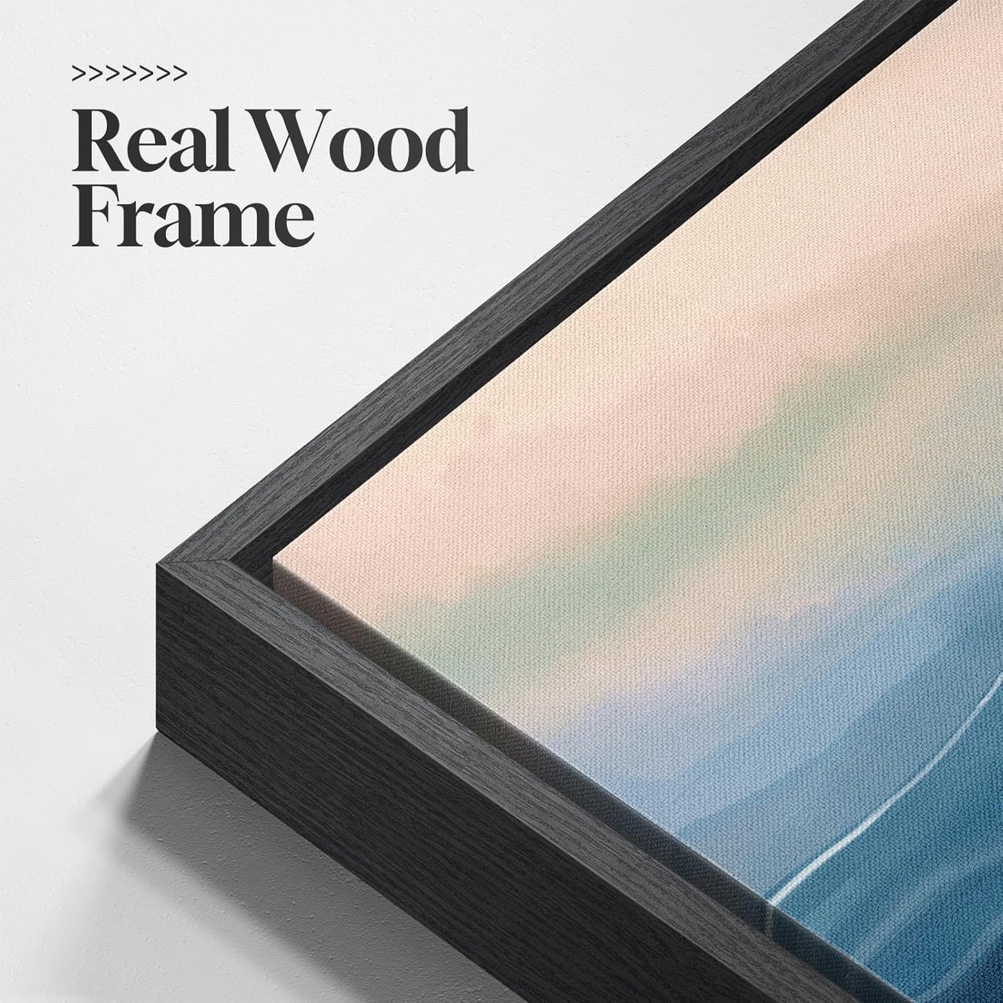 Large Framed Blue Abstract Landscape Wall Art for Living Room, 3 Piece Bright Pastel Canvas Prints Paintings, Modern Minimalist Artwork Watercolor Pictures for Bedroom, Hallway Wall Decor 24x36 In