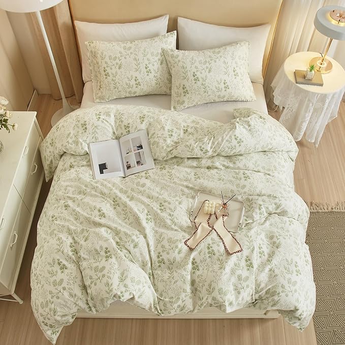 Garden Style Green Floral Comforter Set Twin XL Size Soft Fluffy Microfiber Chic Floral Printed Bedding Comforter Vintage Botanical Flowers Comforter for All Seasons Cottagecore Twin XL Comforter Set