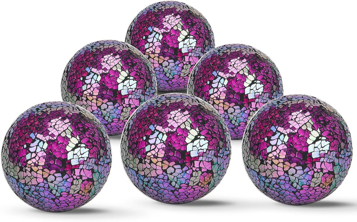 6Pcs Decorative Ball Set, 6cm/2.4inch Red Dazzle Mosaic Glass Orbs Centerpiece Balls for Decorate Bowls Vases Tables Wedding Party