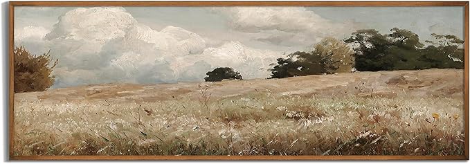 Vintage Farmhouse French Country Bedroom Wall Decor Above Bed - 10x30" - Horizontal Wall Art Over the Bed - Panoramic Landscape Picture Sign, Canvas Oil Painting Long Narrow Autumn Meadow Print Poster