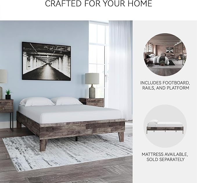 Signature Design by Ashley Neilsville Butcher Block Style Platform Bed, Full, Rustic Gray