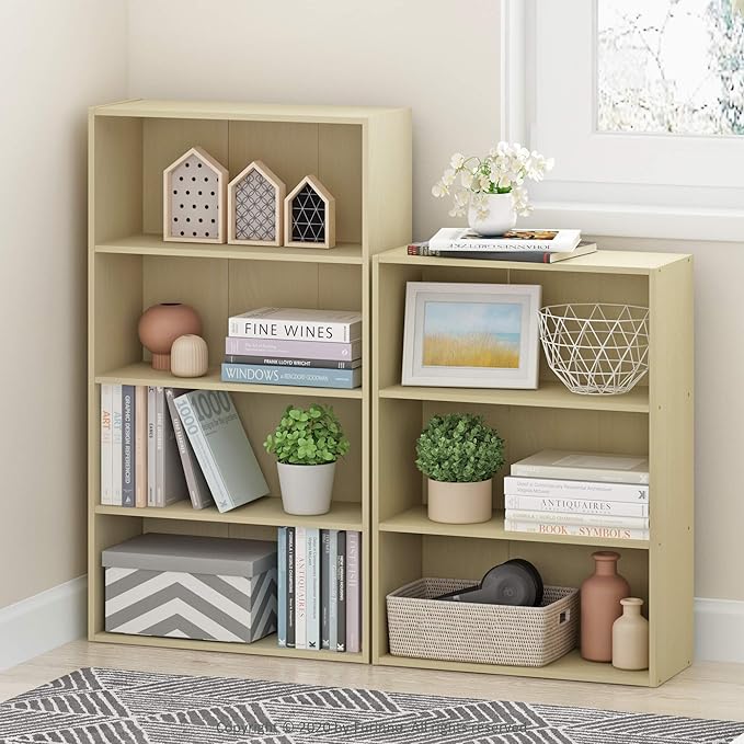 Furinno PASIR Book Shelf, 3-Tier Bookshelf, Storage Shelves Bookcase, 9.7 x 23.7 x 31.5, for Living Room, Bedroom, Home Office, Maple