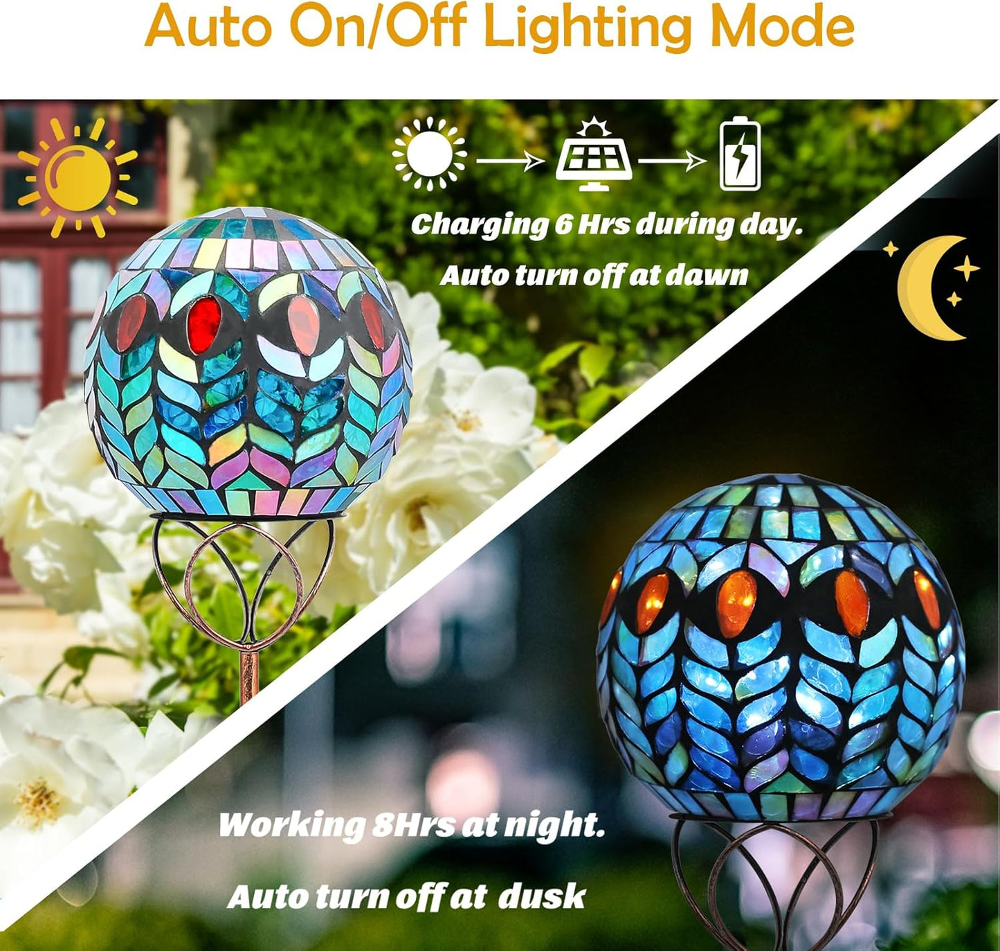 Afirst Solar Outdoor Garden Lights Decorative - Mosaic Solar Stakes Gazing Ball Waterproof Outdoor Lights Stakes for Pathway Yard Lawn Decoration(Green)