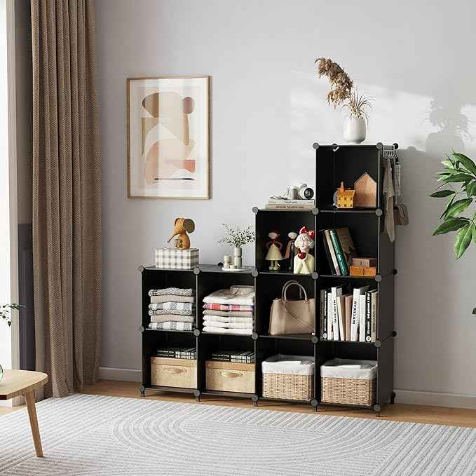 AWTATOS 8 Cube Storage Organizer, Closet Organizer Storage Shelf, Bookcase Bookshelf, DIY Stackable Storage Cubes Shelves for Closet, Bedroom, Home, Office, Black
