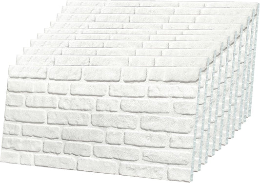 IZODEKOR 3D Stone Effect Wall Panels - Faux Stone Paneling for Living Room, Kitchen, Bathroom and More | Snow White - Pack of 10 Covers 53 sq ft