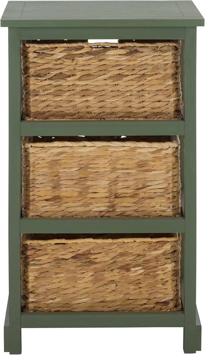 SAFAVIEH Home Collection – Halle Dusty Green 3-Drawer Basket Storage Side Table, Coastal Accent Design, Fully Assembled (AMH5738J)