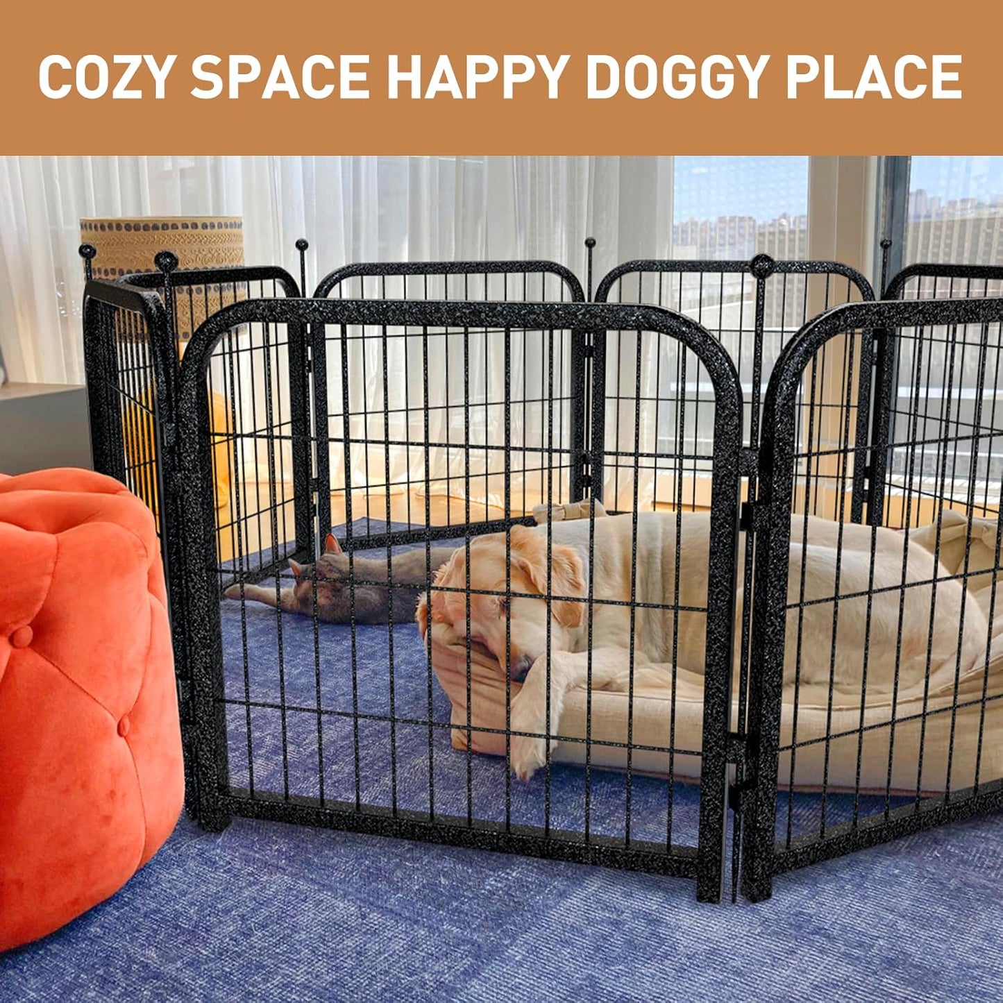 Metal Dog Playpen, 45" Inch Height 32 Panels, Ideal Dog Fence for Large/Medium/Small Dogs Indoor & Outdoor Bliss, Perfect Dog Pen for Camping, Yard and RV | Black-Silver