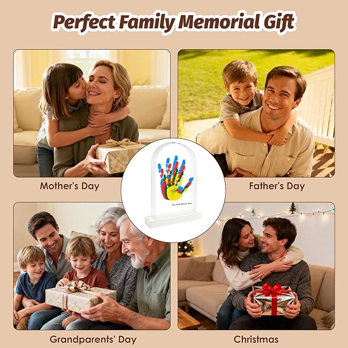 Family Handprint Kit, DIY Baby Hand and Footprint Handmade Keepsake Kit, Family Gifts with 6 Non-Toxic Baby-Safe Paint, Ideas Gift for New Parents, Father's Day, Mother's Day (5 Pages Acrylic Boards)