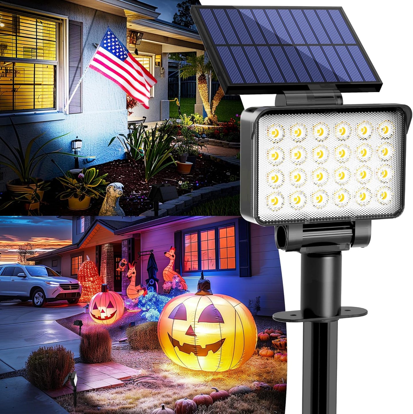 Solar Spot Lights Outdoor Waterproof 2 Pack for Flag, Tree, House, Garden, Yard, Landscape Spotlights for Accent Uplighting Halloween Christmas Decorations
