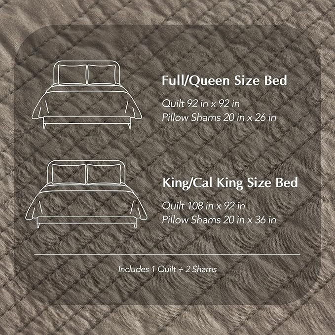 EVERGRACEHOME 100% Cotton Modern Lines Quilt Set Queen Size, Pre-Washed Soft Striped Coverlet Bedspread, 3 Piece Lightweight Bedding Set for All Season, with 2 Pillow Shams, Stone Taupe