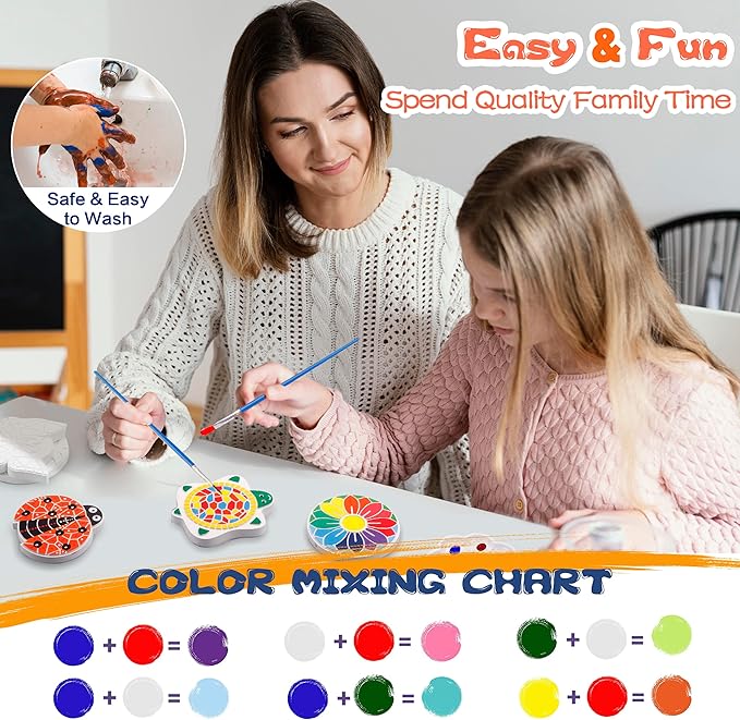 Paint Your Own Stepping Stones for Kids Craft Kits,Arts and Crafts for Kids Ages 4-8,5 Pack Painting Crafts for Girls Ages 8-12，Outdoor Toys Art Supplies Toddler Birthday Easter Gift (Multicolored)