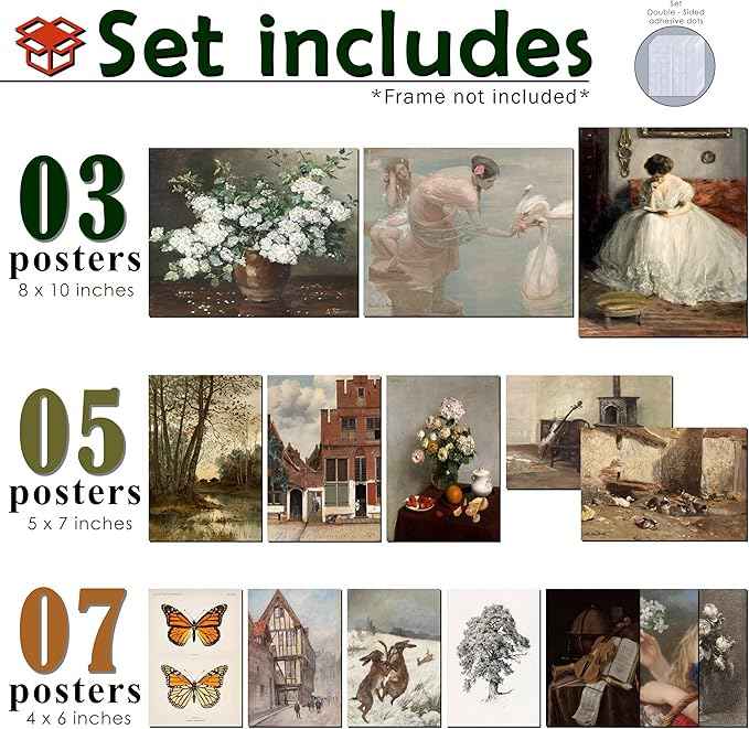 LANCHI95 15PCS Vintage European Gallery Wall Art Set, Classic French Country Painting Prints, Rustic Antique Home Decor, Moody Floral & Landscape Wall Art for Living Room Bedroom (UNFRAMED) Vintage 16