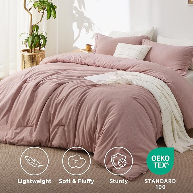 Bedsure Twin/Twin XL Comforter Set - Dusty Rose Soft Bedding for All Seasons, Cationic Dyed Bed Set, 2 Pieces, 1 Twin Size Comforter (68"x88") and 1 Pillow Sham (20"x26"+2")