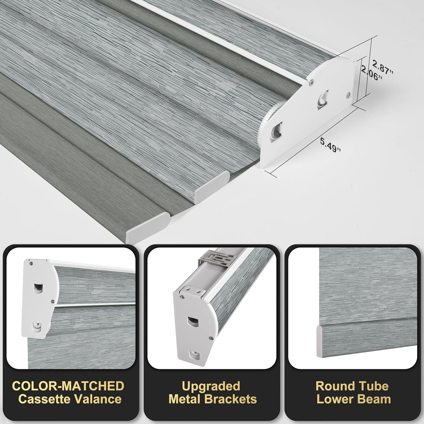 BERISSA Cordless Dual Roller Shades with Cassette Valance,Double Window Shades Blackout and Light Filtering Shades,Day and Night Roller Shades for Home Office Door.Striped Jacquard Grey.48 W x 56" H
