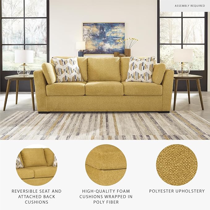Signature Design by Ashley Keerwick Scandinavian Sofa with 4 Toss Pillows, Yellow