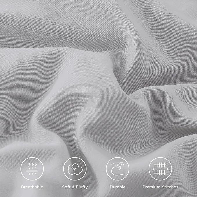 Andency Light Gray Twin Size Comforter Set(66x90Inch), 2 Pieces(1 Ruffle Comforter and 1 Pillowcase) Lightweight Fluffy Bedding Comforter Sets for Kids, All Season Soft Microfiber Bedding Set