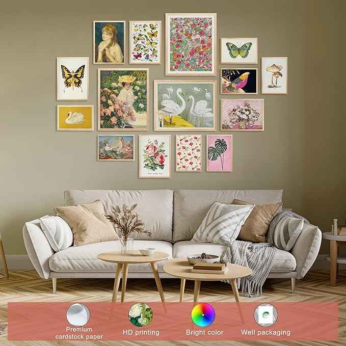LANCHI95 15 Pcs Maximalist Gallery Wall, Colorful Eclectic Decor, Colorful Art, Girls Room, Vintage Wall Art Prints, Moody Maximalist Bedroom Decorations (UNFRAMED)