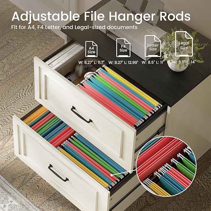 FEZIBO Farmhouse File Cabinet, 30" Lateral Filing Cabinet with 2 Drawers and Hanging Rods, Storage Wood Cabinet for Home Office, Living Room, Bedroom, Pure White